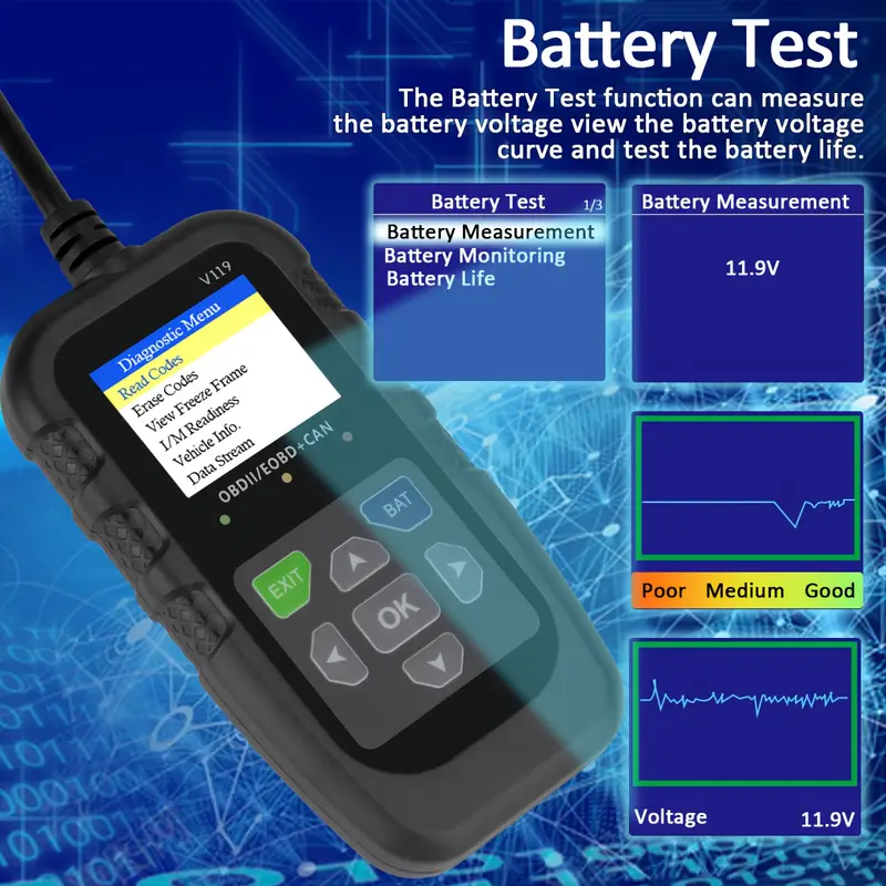 V119 OBD2 스캐너 코드 리더 USB 전원 공급  - Logic Analyzer Usb 리뷰 및 가격