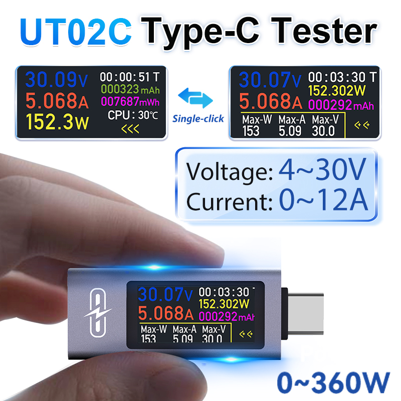 UT02C USB 컬러 스크린 Type-C 테스터 전압 - Logic Analyzer Usb 리뷰 및 가격